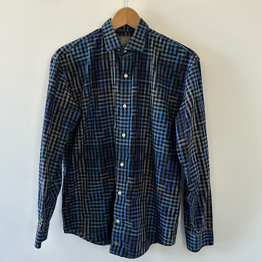 Thomas Dean/TD boys blue plaid long sleeve shirt